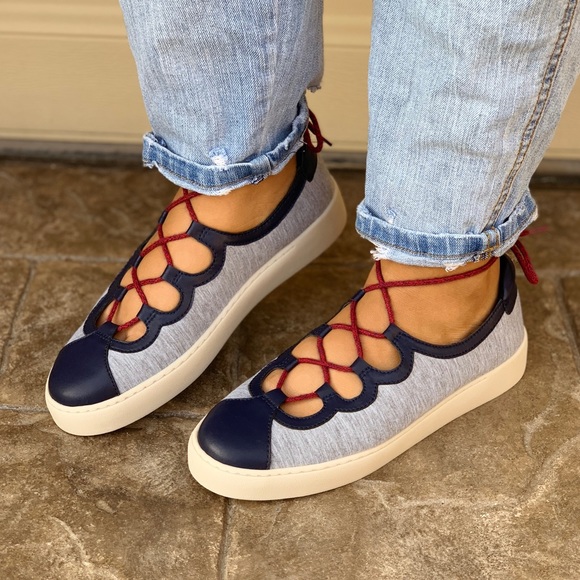 Denim Lace Up Caged Vamp Loafer Sneakers - Picture 4 of 8
